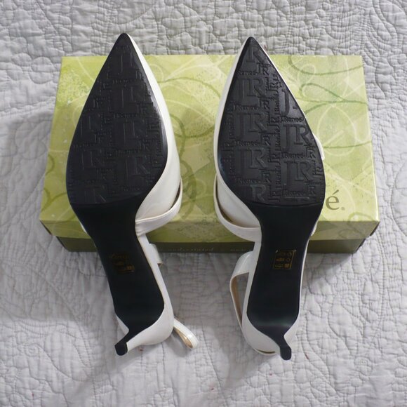 NEW IN BOX- J. Renee' White Pt 3" Heels w/ Satin Trim and Rhinestone Deco-Sz 13W - Picture 10 of 11